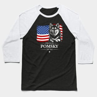 Proud Pomsky Mom American Flag patriotic dog Baseball T-Shirt